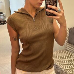 Elliott Lauren Brown Ribbed Zip Tank Top